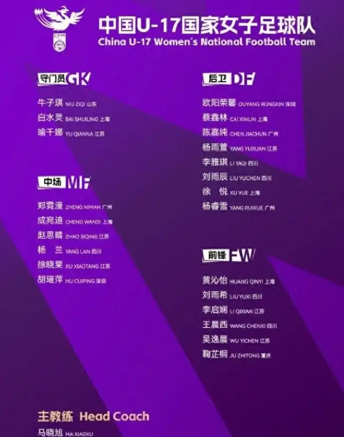 中国U17女足主场迎战缅甸 马晓旭率队备战亚洲杯